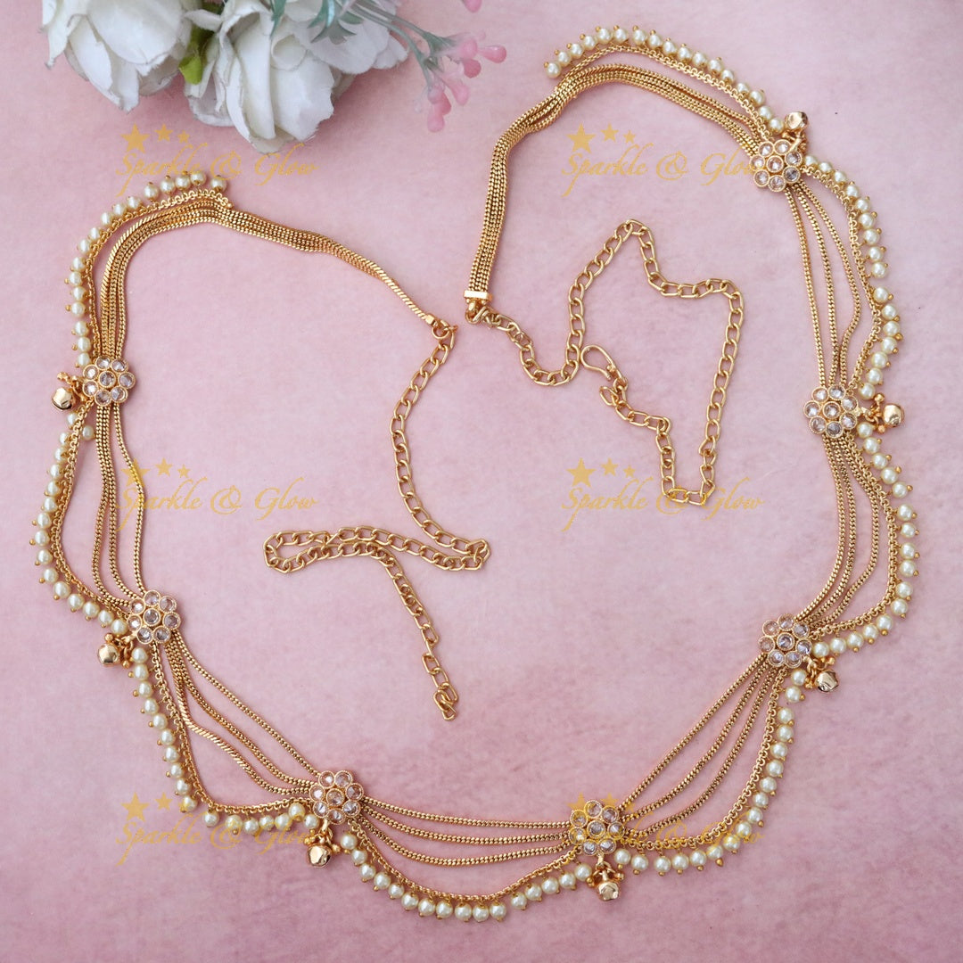 Exquisite Gold-Plated Wedding Hip Belt with Pearls