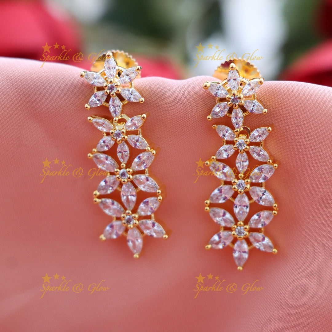 Charming Floral Gold Drop Earrings for Festive Elegance