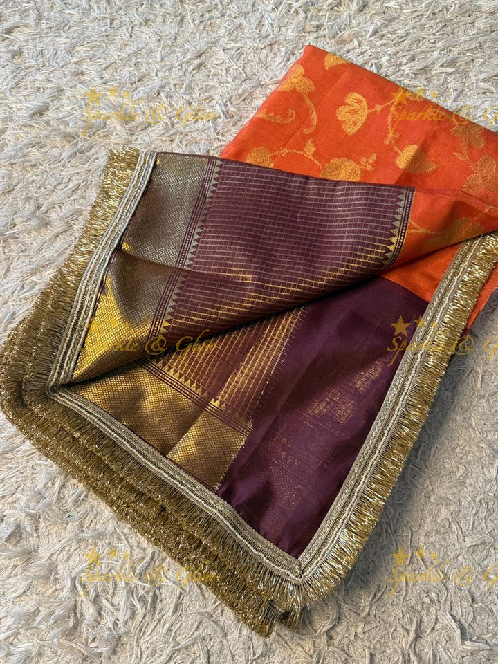 Exquisite Rust Orange Banarasi Saree - Festive Elegance