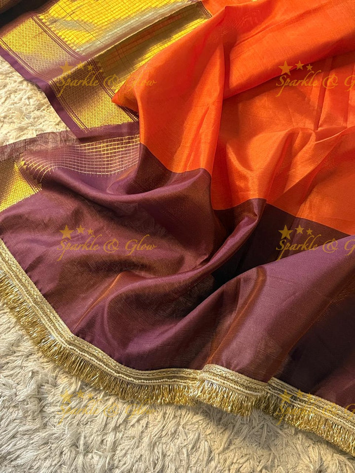 Exquisite Rust Orange Banarasi Saree - Festive Elegance