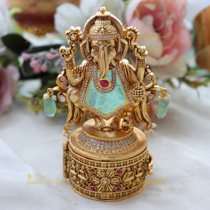 Exquisite Gold-Finish Ganesha Kumkum Box for Festivities