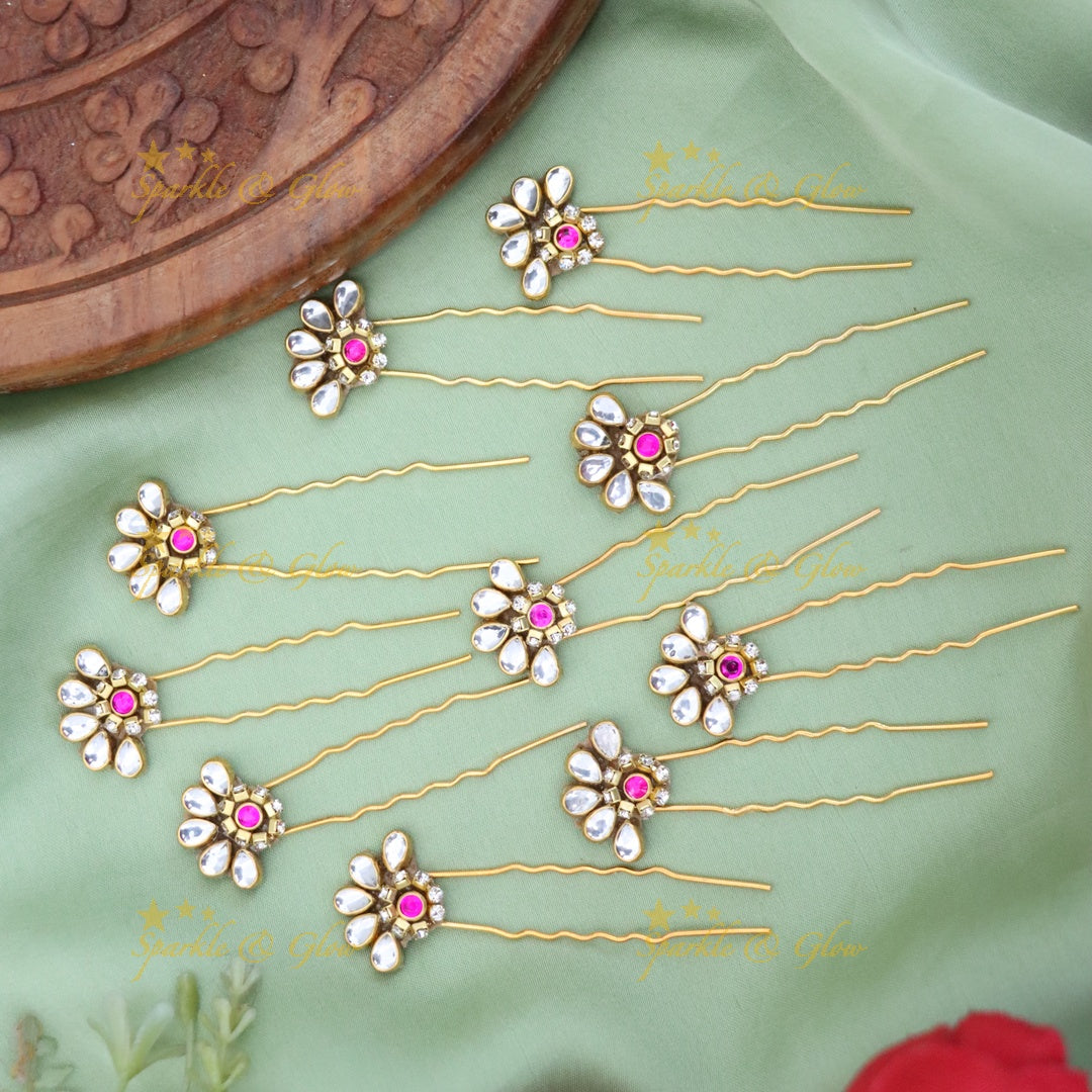 Exquisite Gold Flower Hair Pin for Special Occasions - set of 10