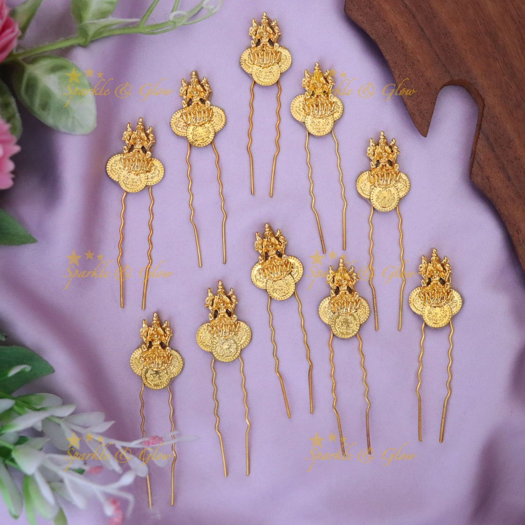 Exquisite Temple Gold Hairpins for Wedding Festivities - set of 10