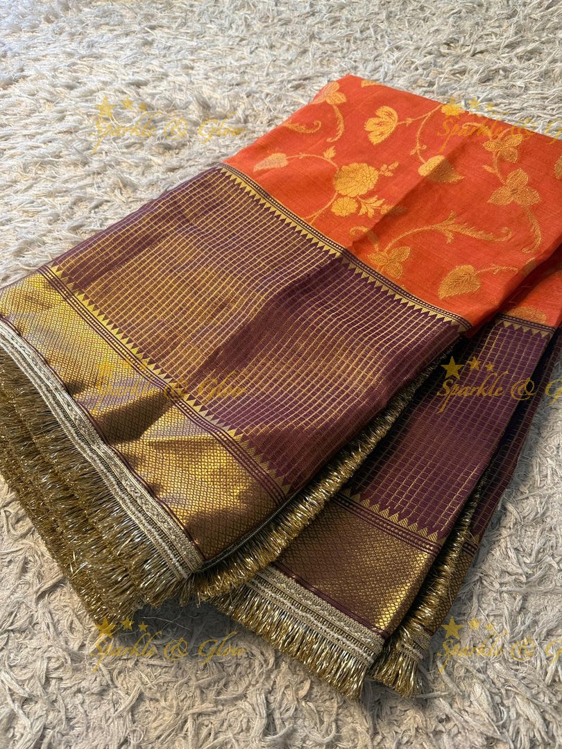 Exquisite Rust Orange Banarasi Saree - Festive Elegance