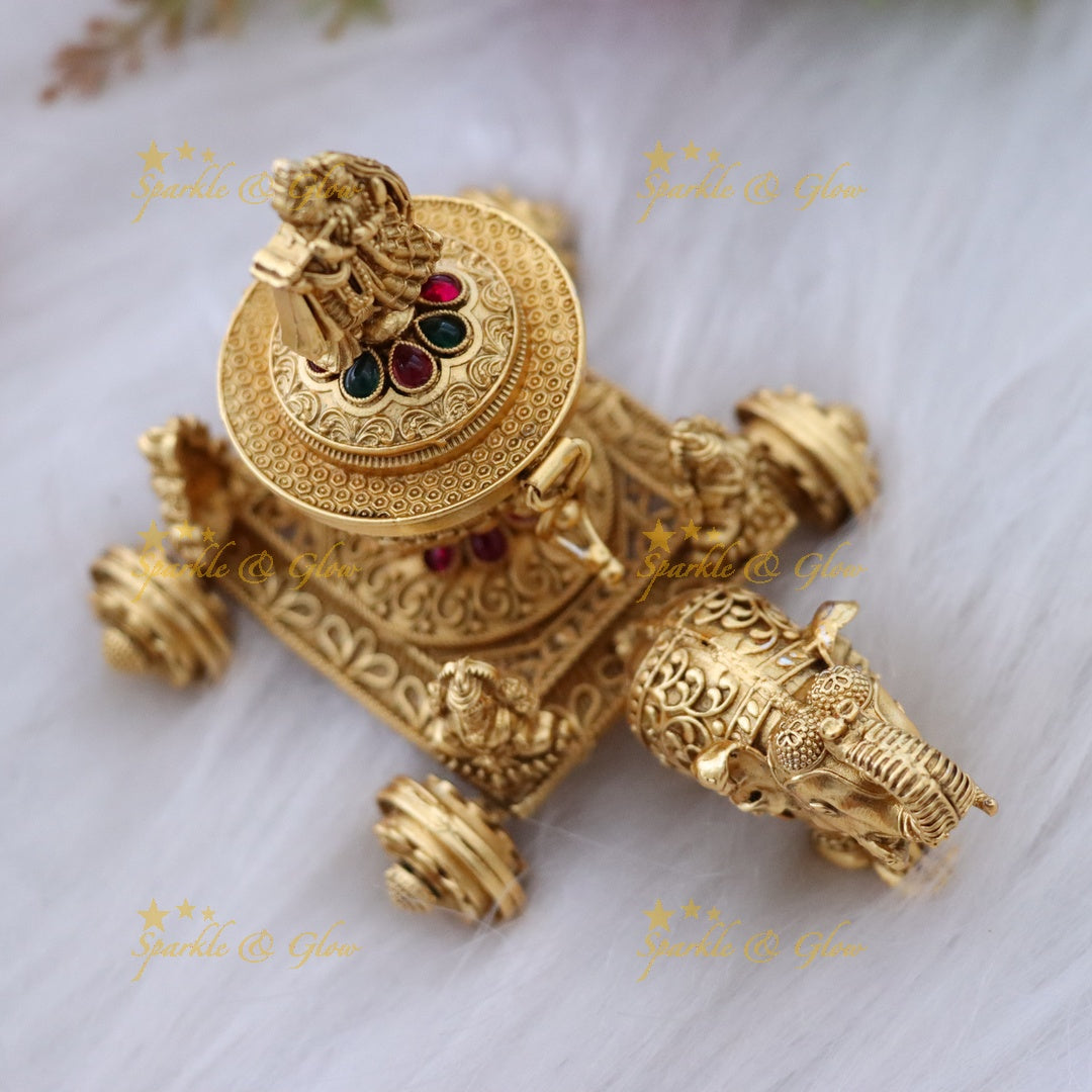Stunning Gold Kumkum Box with Chariot Design