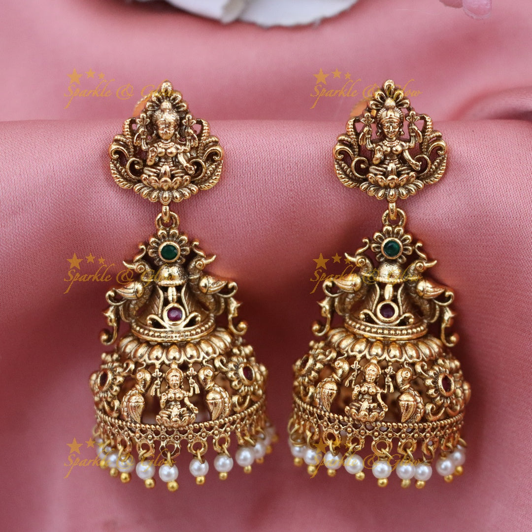 Exquisite Gold Temple Jhumka Earrings for Festivals