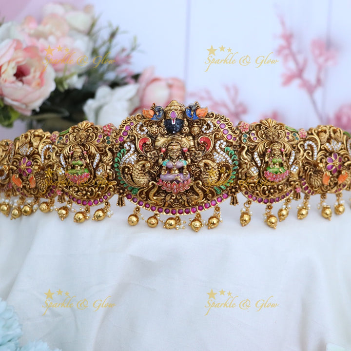 Exquisite Temple Design Gold Hip Belt for Festive Elegance