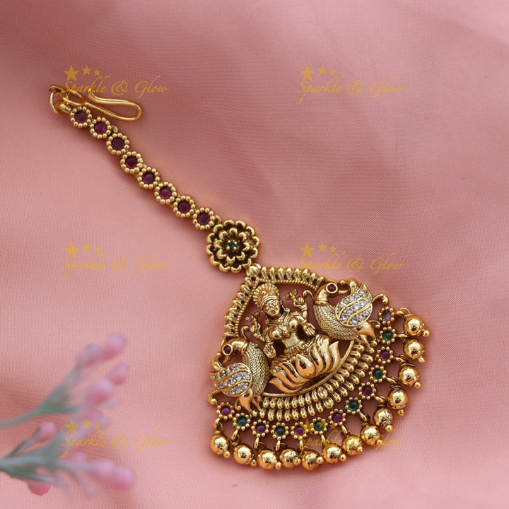 Lakshmi Peacock Gold-Like Maang Tikka | Beaded Elegance