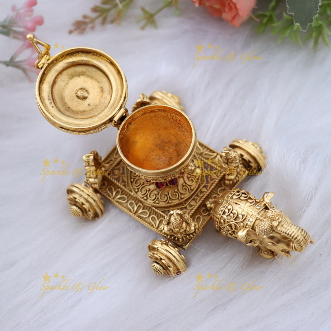 Stunning Gold Kumkum Box with Chariot Design