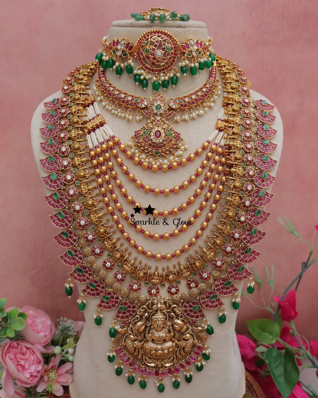 Exquisite Grand Lakshmi Mango Bridal Necklace Set