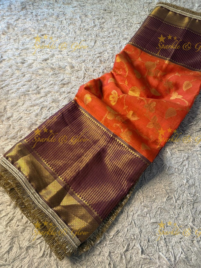 Exquisite Rust Orange Banarasi Saree - Festive Elegance