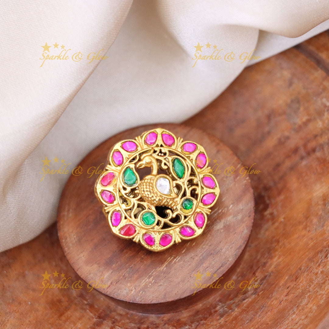 Elegant Gold and Gemstone Saree Pin for Festive Wear
