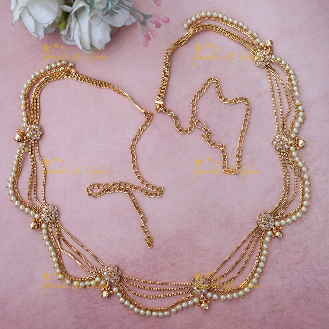 Exquisite Gold-Plated Wedding Hip Belt with Pearls