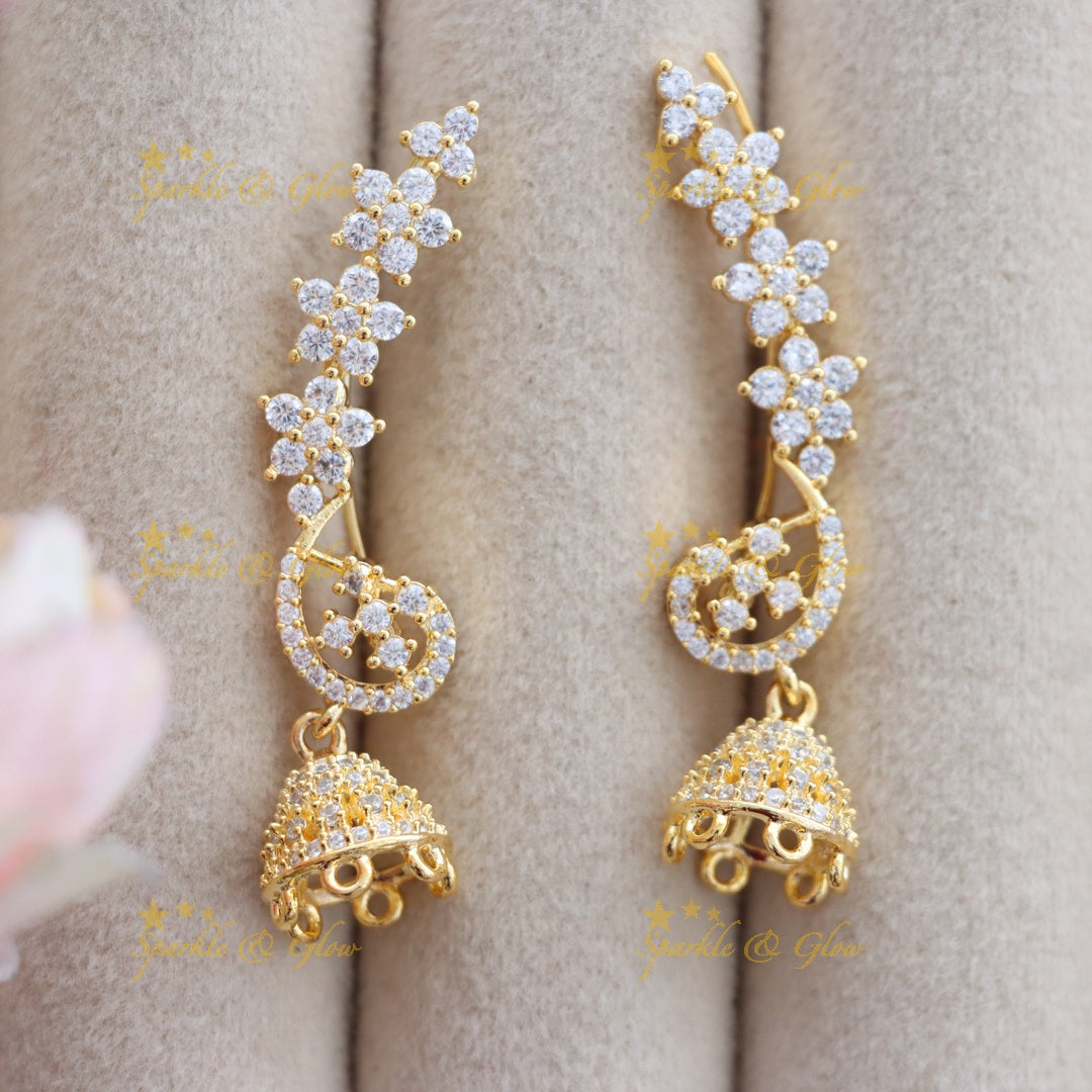 Stunning Gold Ear Cuffs with Jhumka Drops