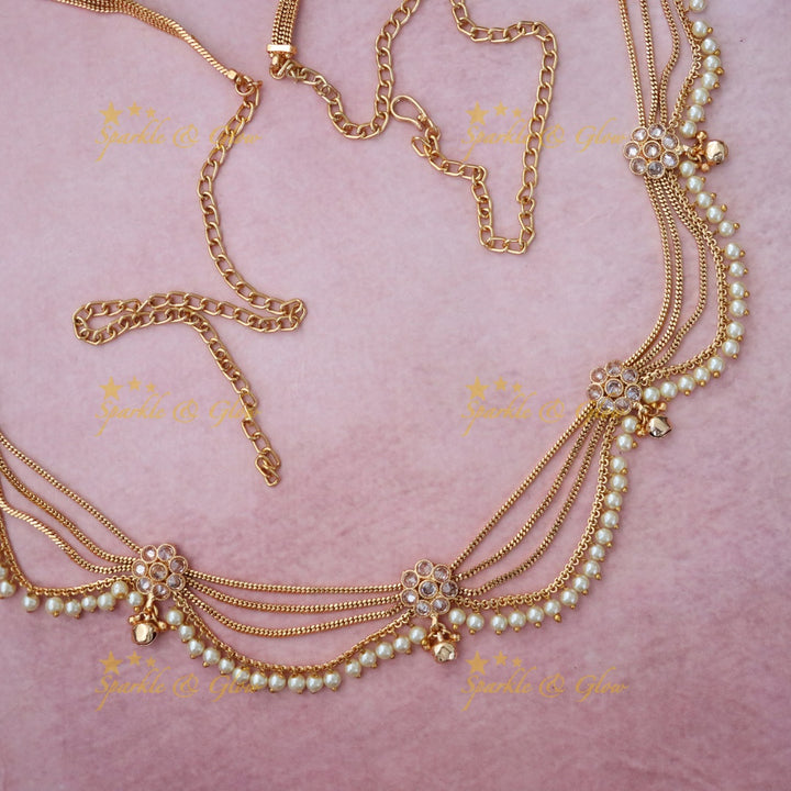 Exquisite Gold-Plated Wedding Hip Belt with Pearls
