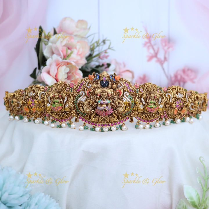 Exquisite Temple Design Gold Hip Belt for Festive Elegance
