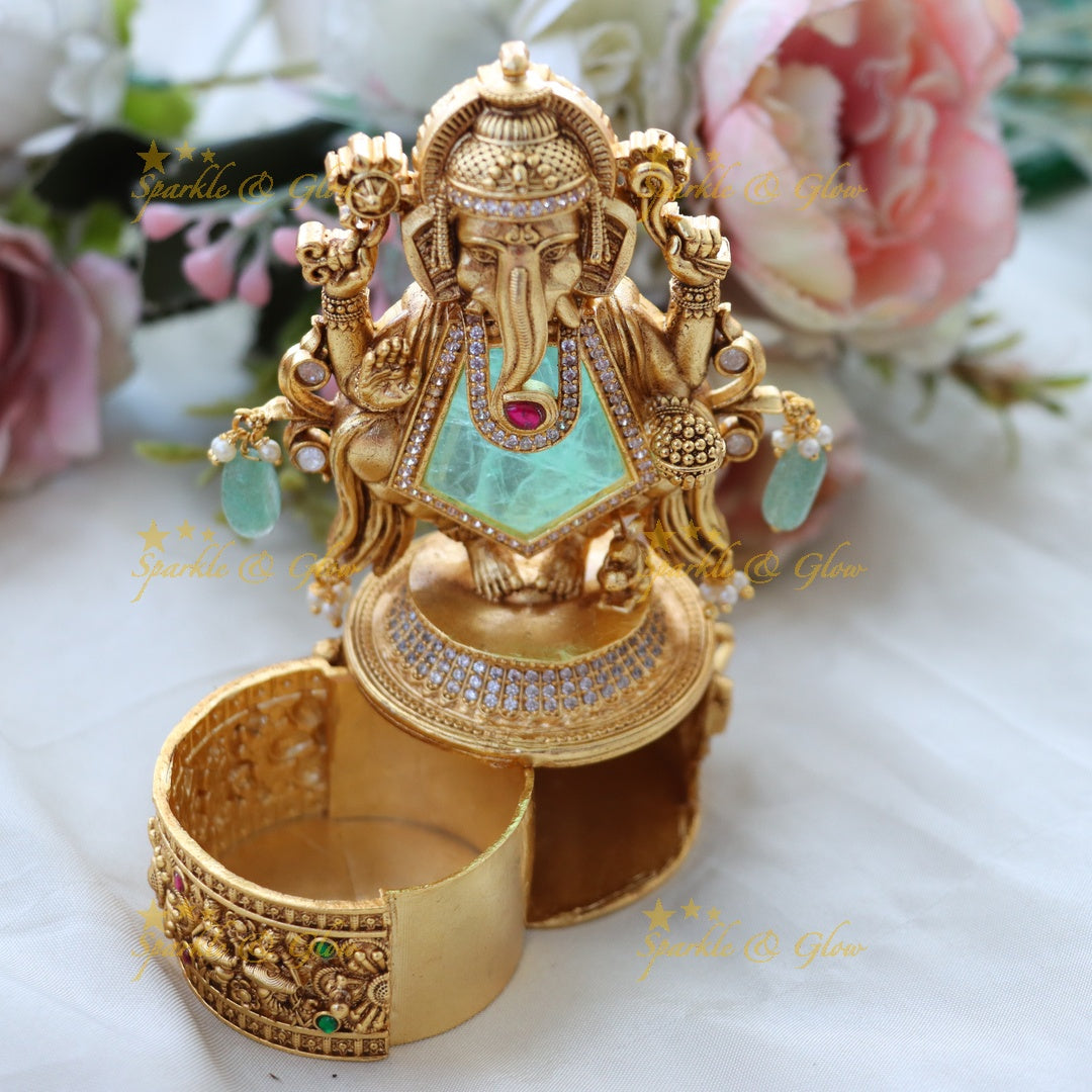 Exquisite Gold-Finish Ganesha Kumkum Box for Festivities