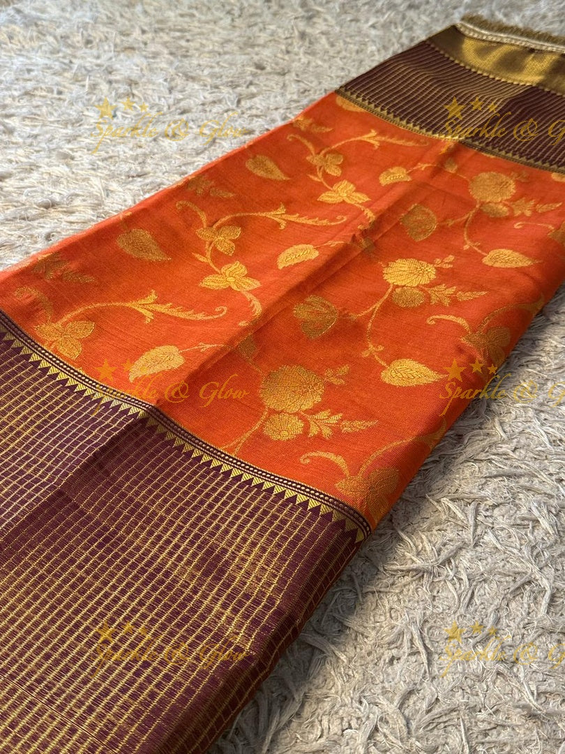 Exquisite Rust Orange Banarasi Saree - Festive Elegance