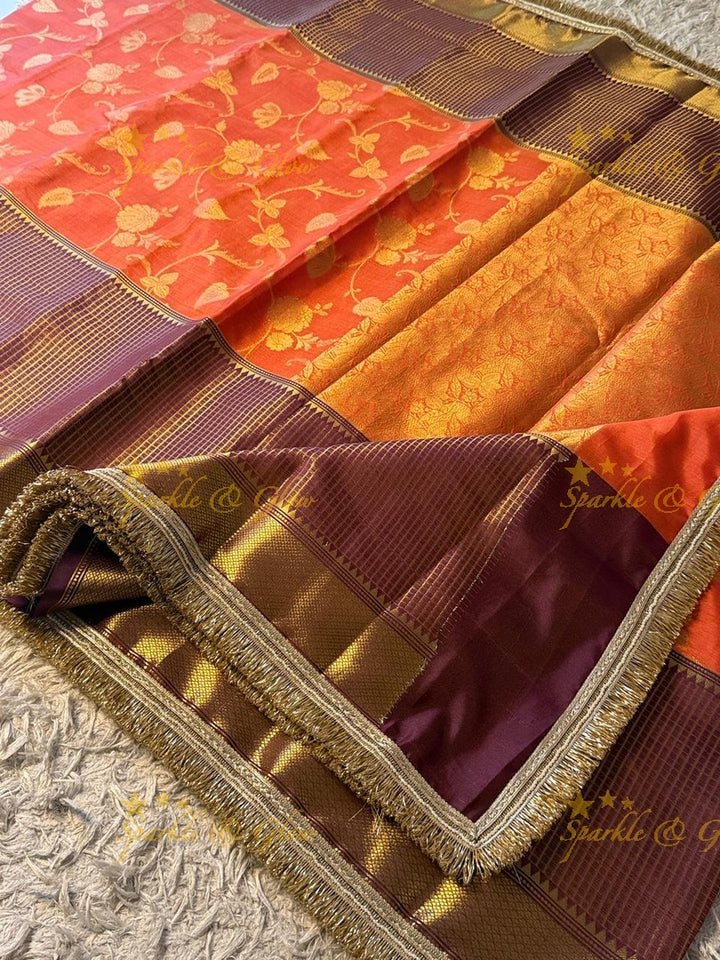 Exquisite Rust Orange Banarasi Saree - Festive Elegance