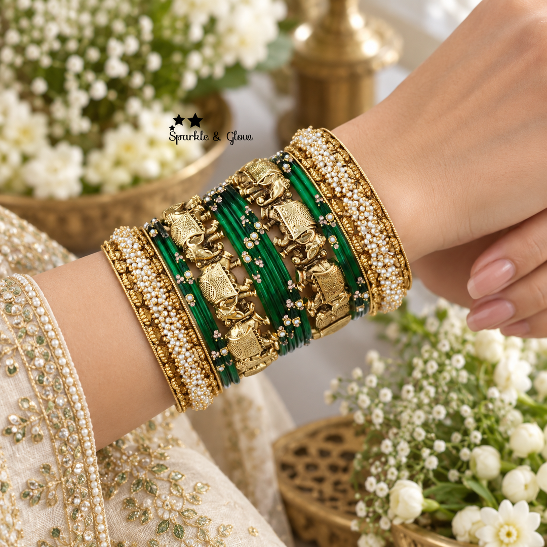 Elephant-Inspired Pearl Bangles - Unique Elegance