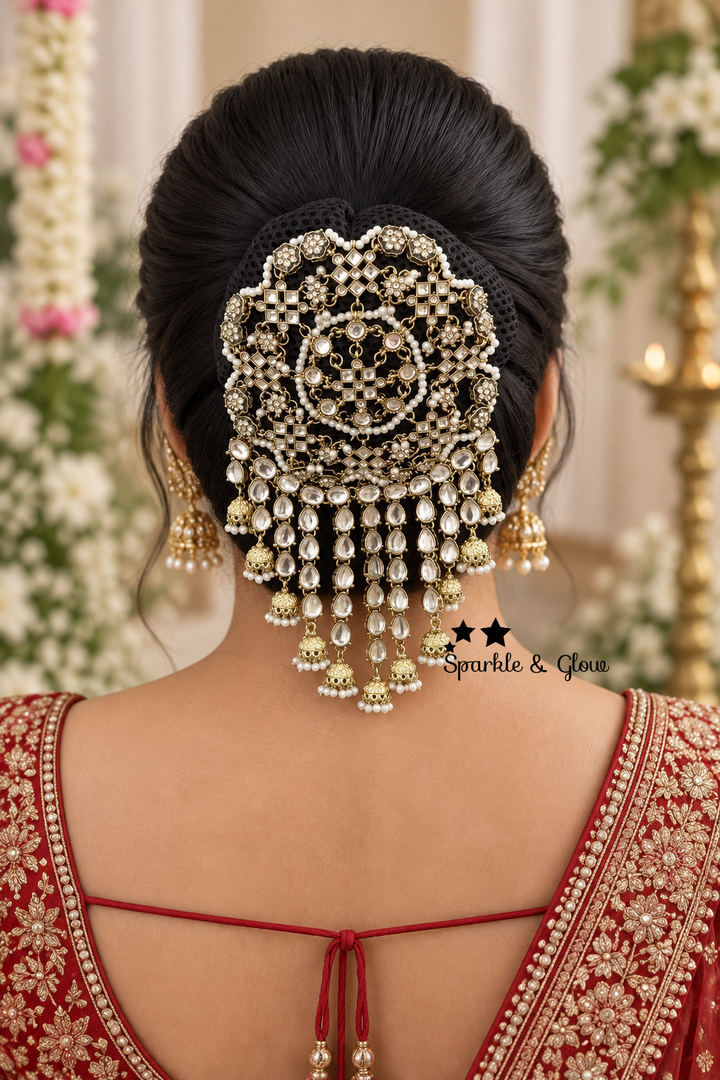 Exquisite Gold Pearl Bridal Hair Bun Ornament