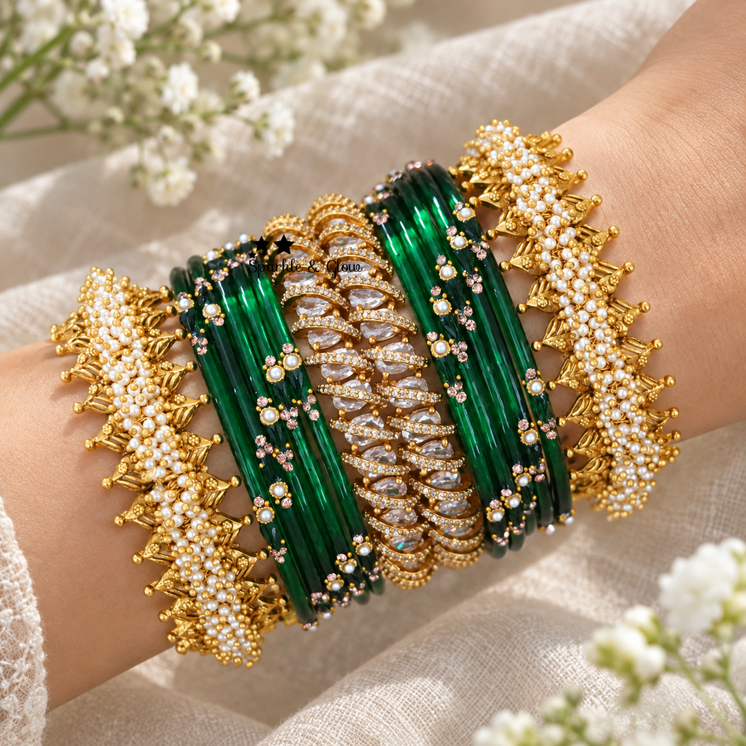 Beautiful Bridal Bangle Set - Red & Gold Elegance