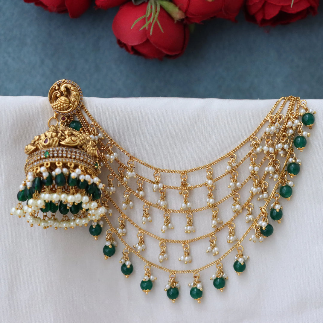Regal Green Earchain Earrings - Sparkle & Glow