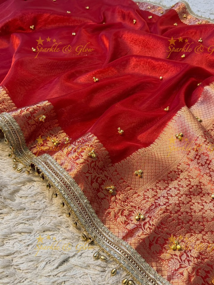 Exquisite Banarasi Tissue Organza Saree with Ghungroo