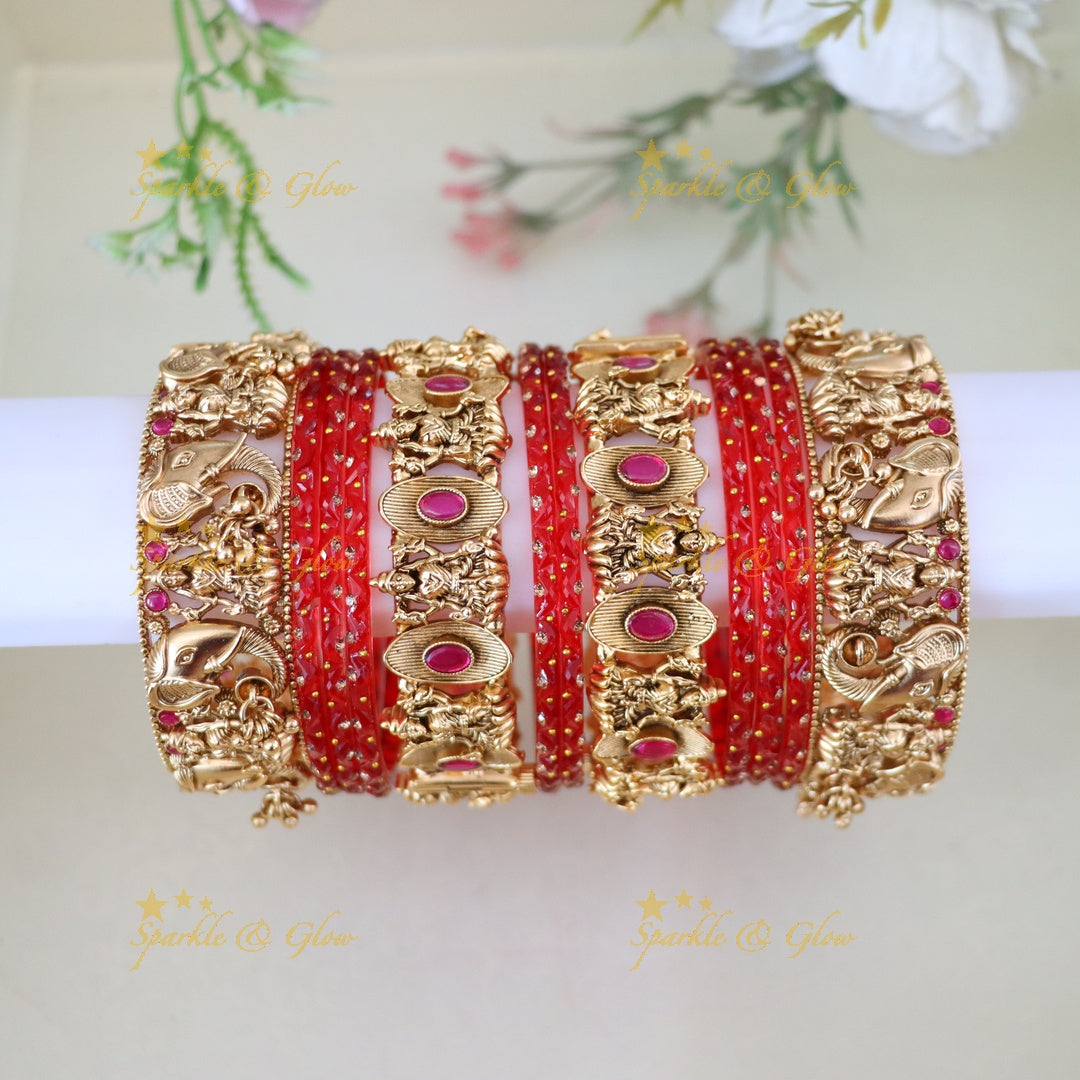 Lakshmi Elephant Gold Bangles - Traditional Elegance