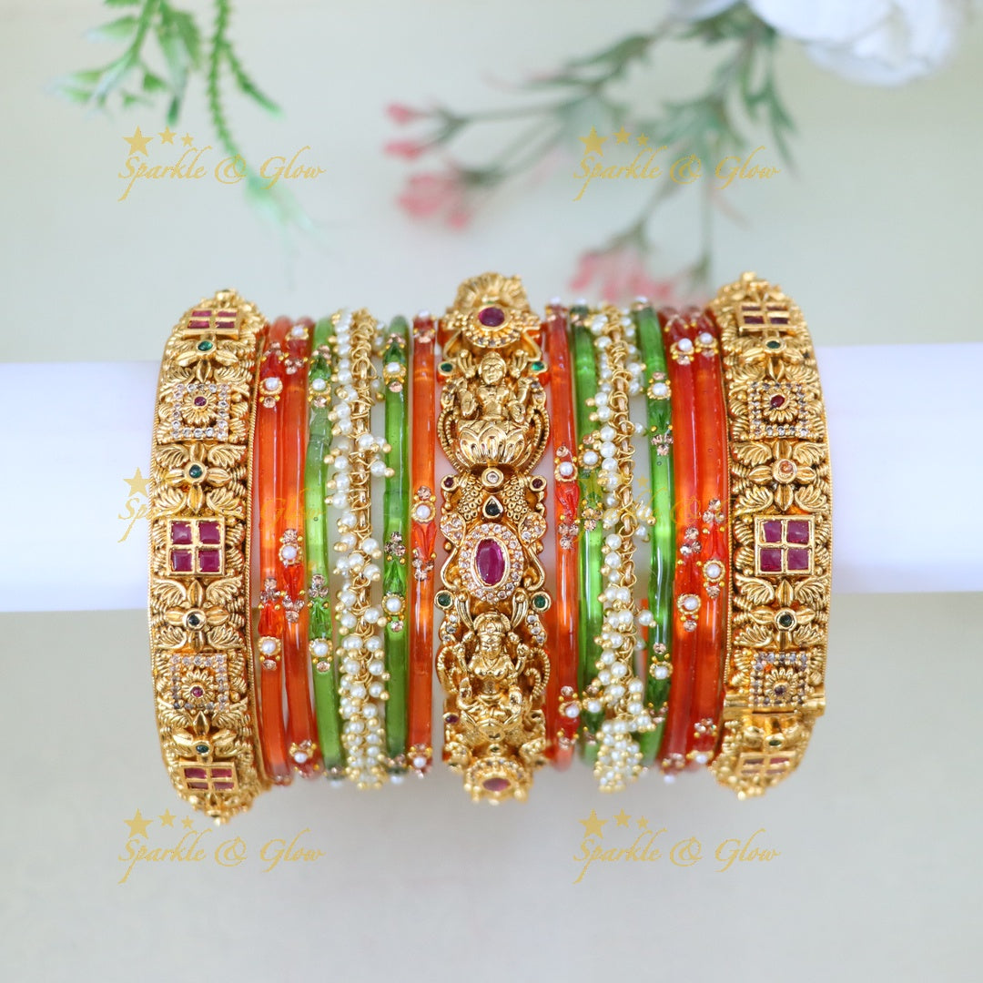 Exquisite Kemp Bridal Bangles with Lakshmi Motif
