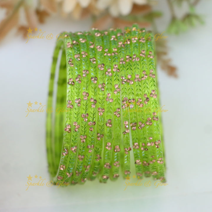 Stunning Glass Bangles with Stone Embellishments – Set of 12