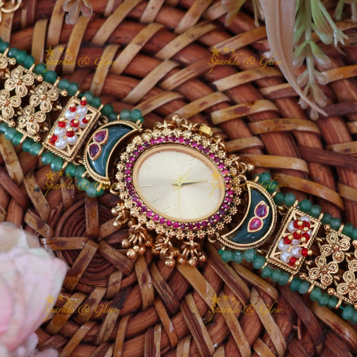 Antique Gold Watch with Gem Accents – Elegant Design Preorder 30 Days