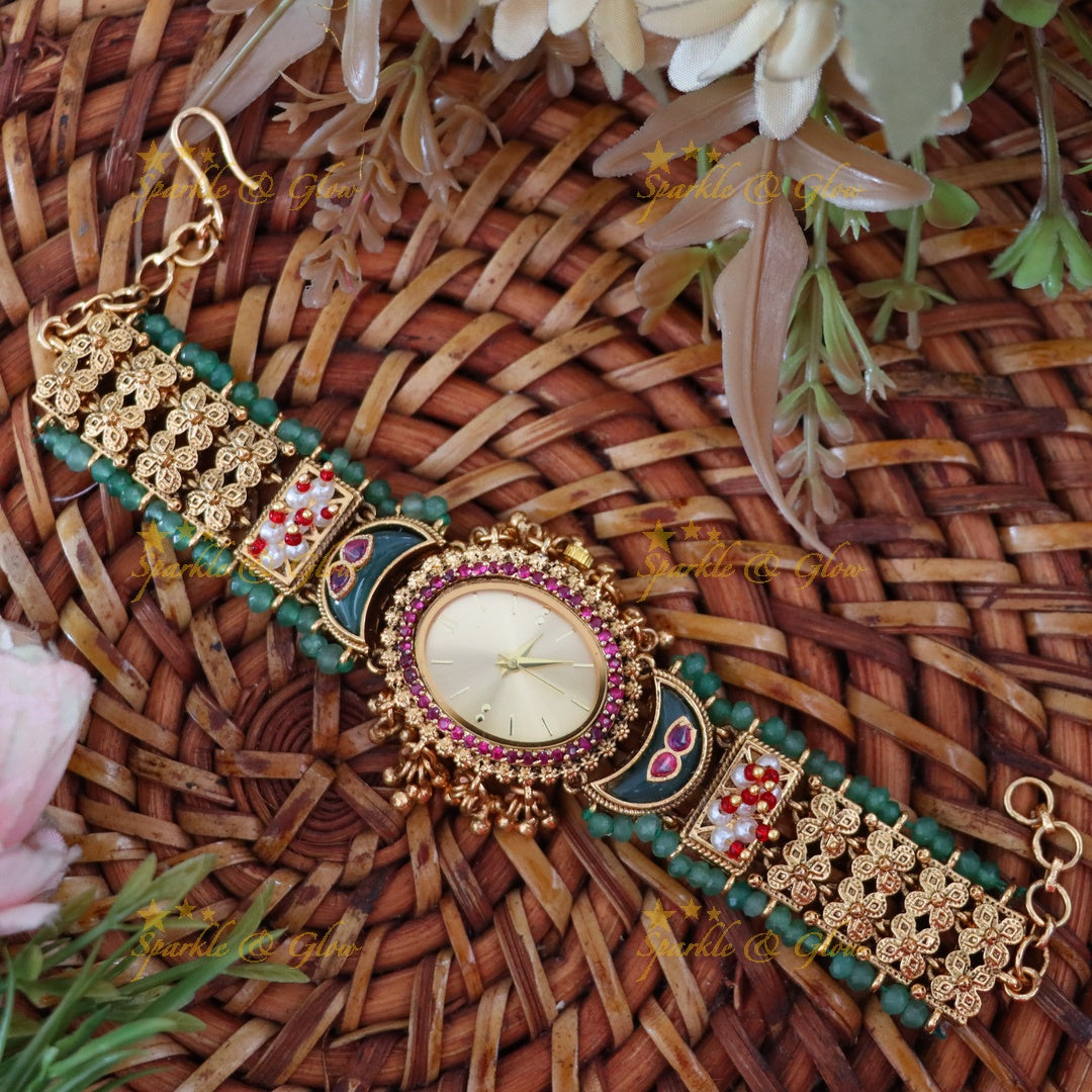 Antique Gold Watch with Gem Accents – Elegant Design Preorder 30 Days