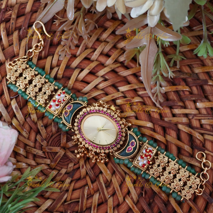 Antique Gold Watch with Gem Accents – Elegant Design Preorder 30 Days