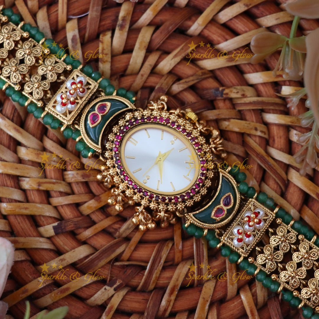 Antique Gold Watch with Gem Accents – Elegant Design Preorder 30 Days