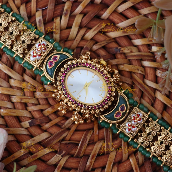Antique Gold Watch with Gem Accents – Elegant Design Preorder 30 Days