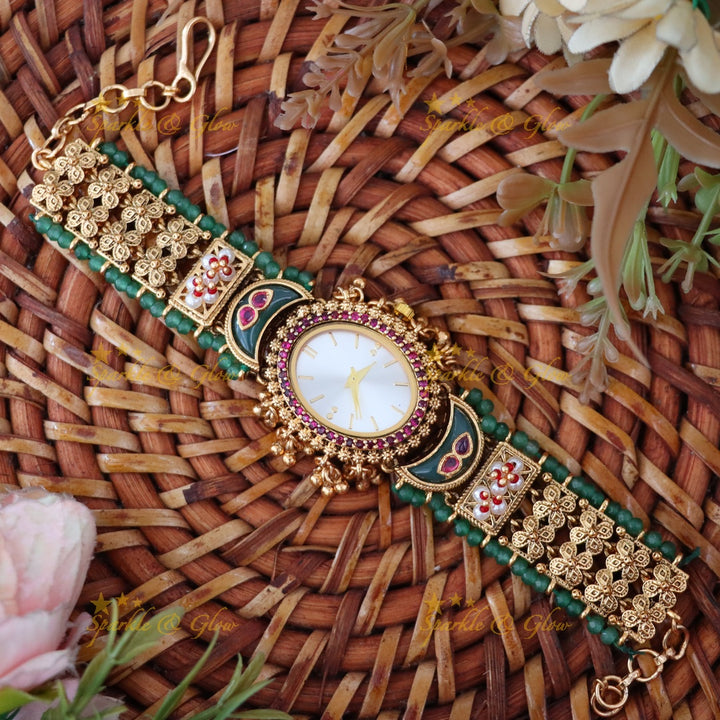 Antique Gold Watch with Gem Accents – Elegant Design Preorder 30 Days