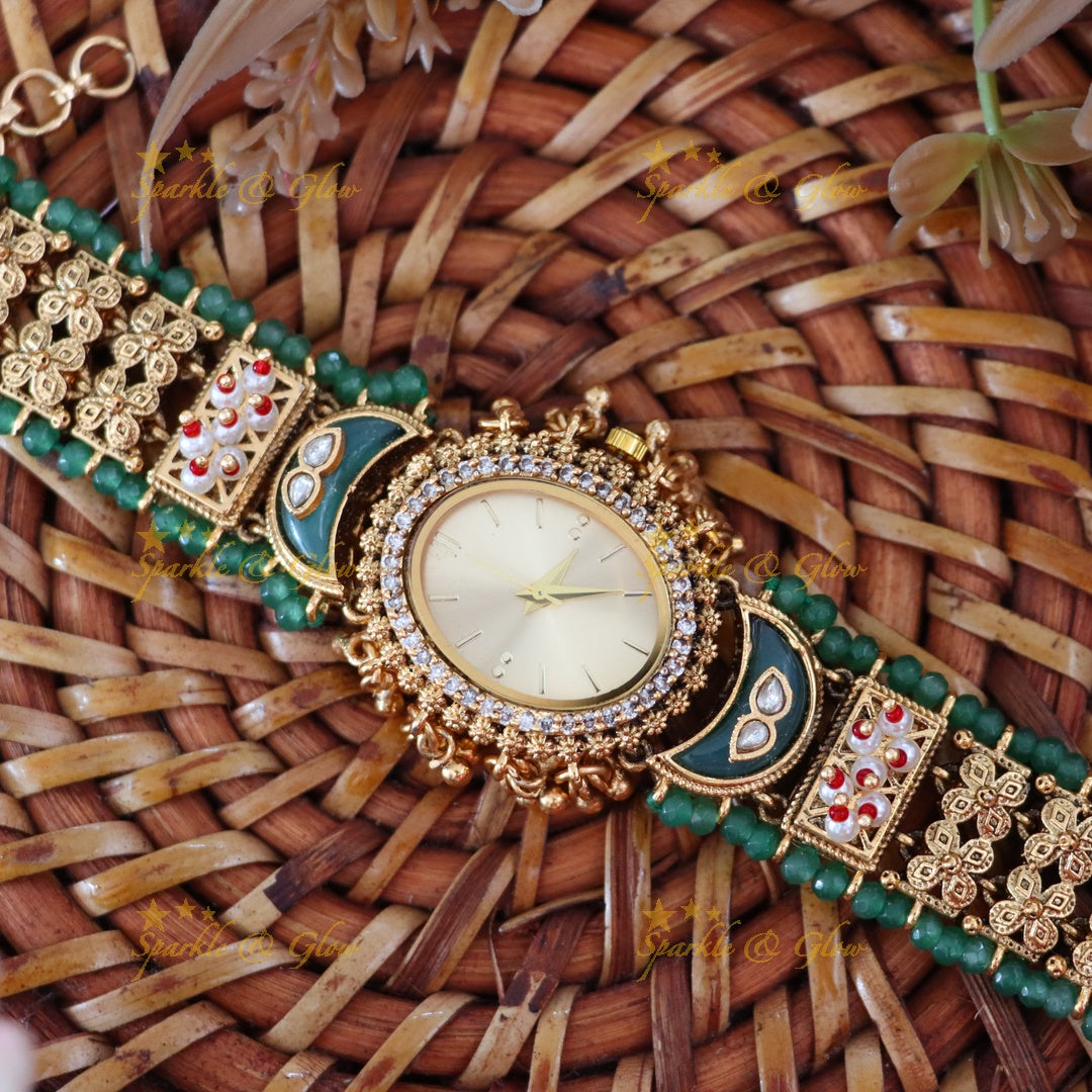 Antique Gold Watch with Gem Accents – Elegant Design Preorder 30 Days