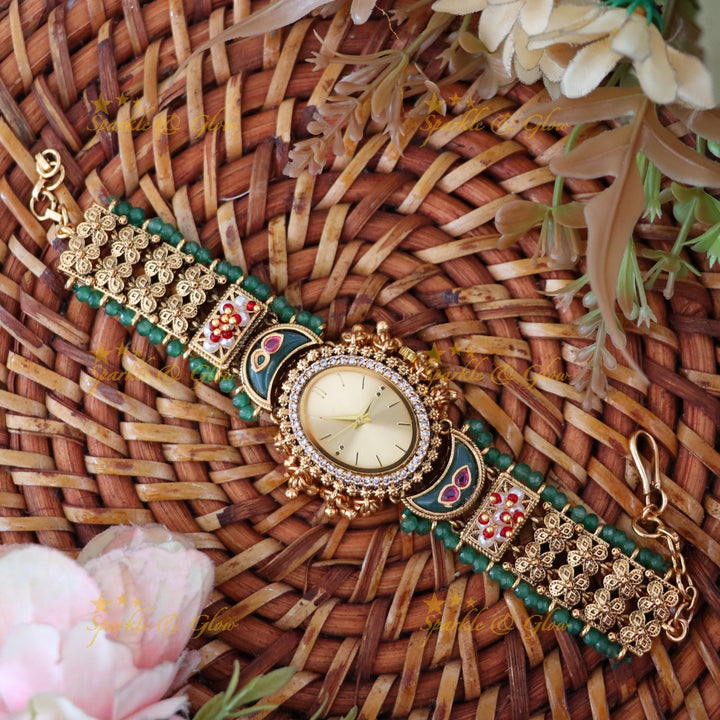 Antique Gold Watch with Gem Accents – Elegant Design Preorder 30 Days