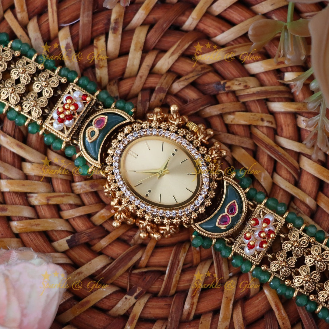 Antique Gold Watch with Gem Accents – Elegant Design Preorder 30 Days