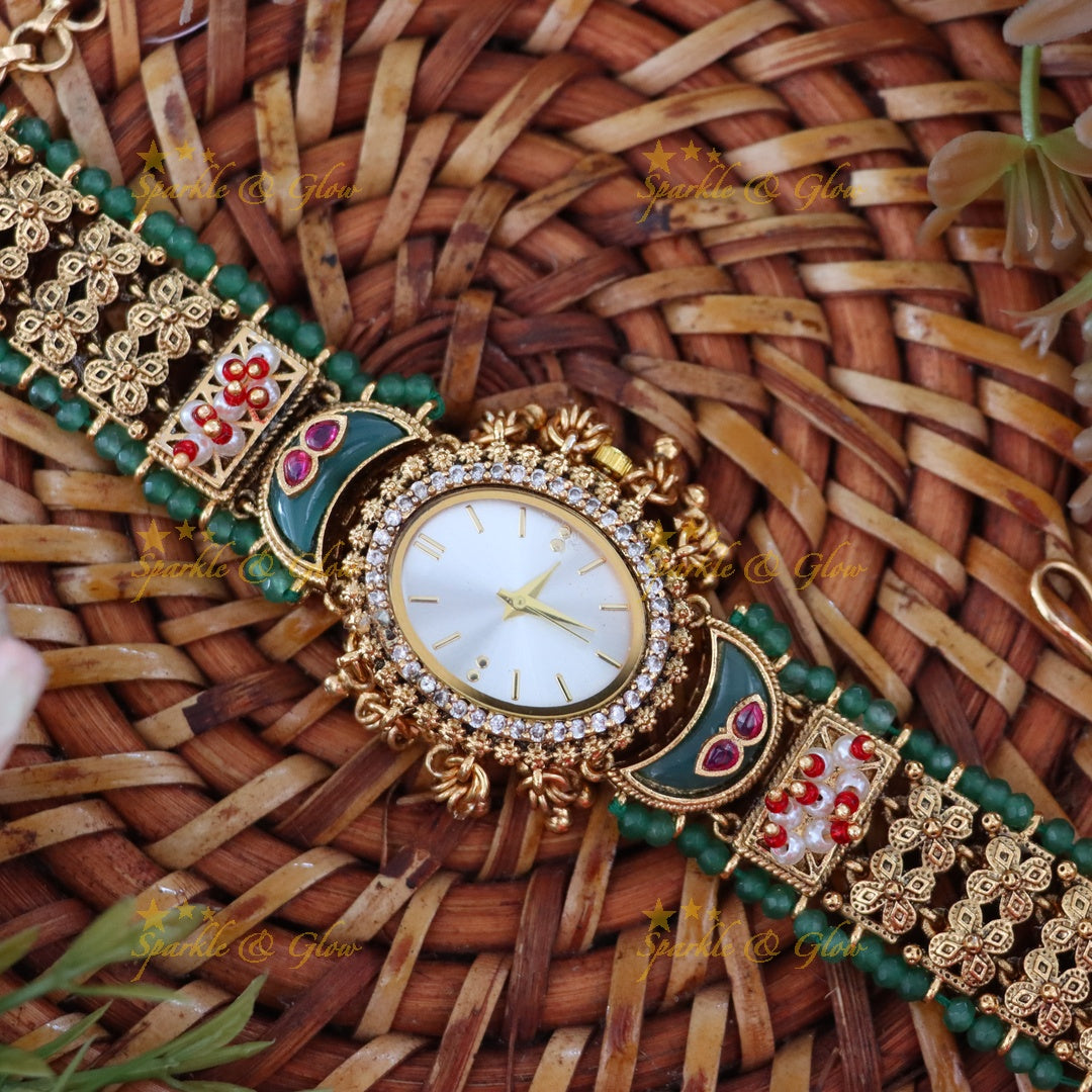 Antique Gold Watch with Gem Accents – Elegant Design Preorder 30 Days