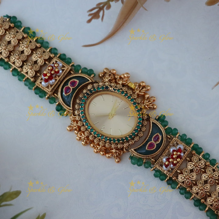 Antique Gold Watch with Gem Accents – Elegant Design Preorder 30 Days