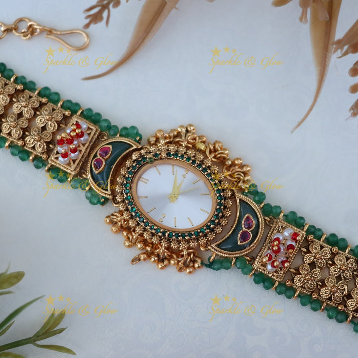 Antique Gold Watch with Gem Accents – Elegant Design Preorder 30 Days