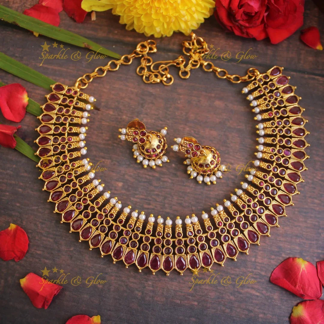 Premium matte moggapu keral style necklace - Multi - KIDS NECKLACE - Sparkle and Glow
