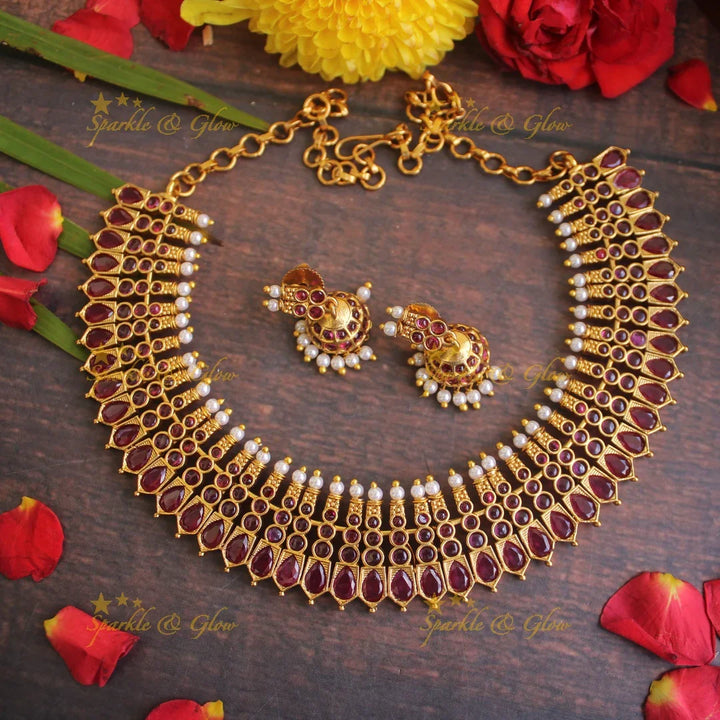Premium matte moggapu keral style necklace - Multi - KIDS NECKLACE - Sparkle and Glow