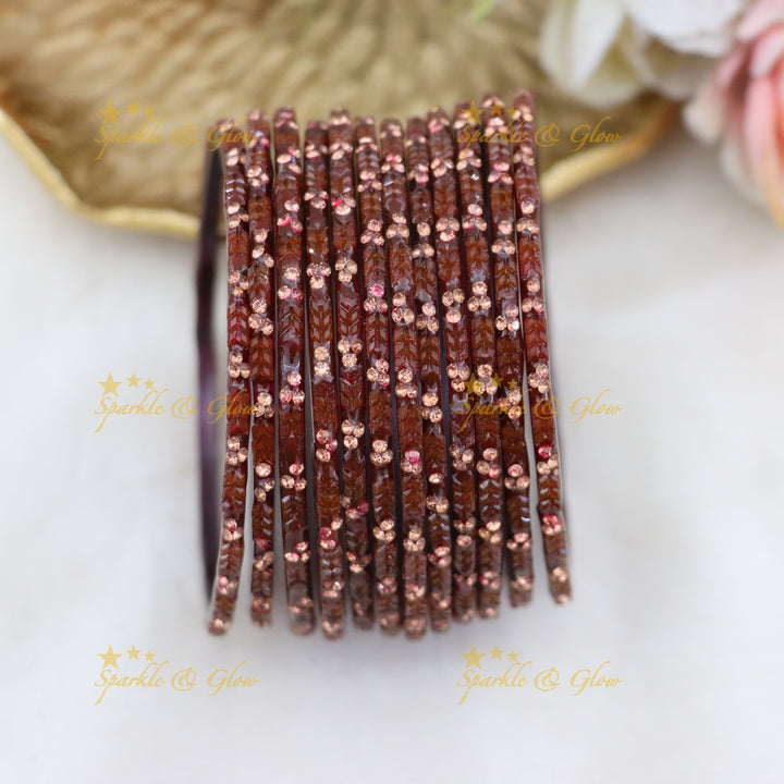 Stunning Glass Bangles with Stone Embellishments – Set of 12