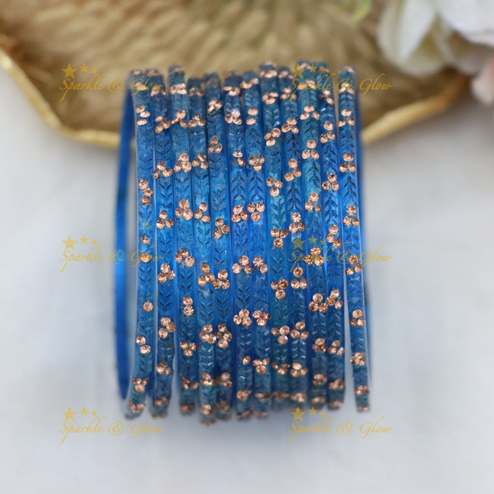 Stunning Glass Bangles with Stone Embellishments – Set of 12