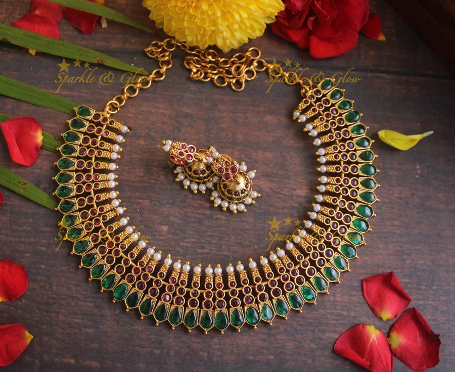 Premium matte moggapu keral style necklace - Multi - KIDS NECKLACE - Sparkle and Glow