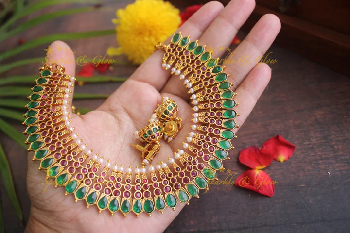 Premium matte moggapu keral style necklace - Multi - KIDS NECKLACE - Sparkle and Glow