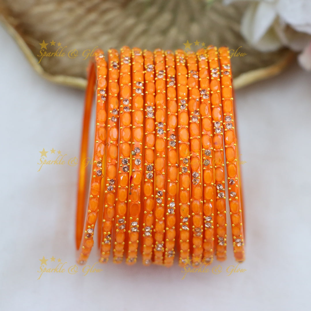 Exquisite White Glass Bangles with Gold Highlights